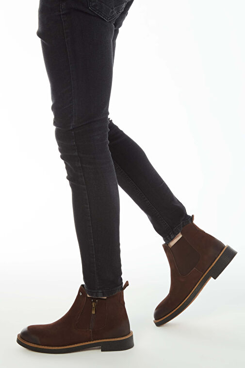 Tamer Tanca Erkek Hakiki Deri Kahverengi Nubuk Casual Bot - Görsel 2