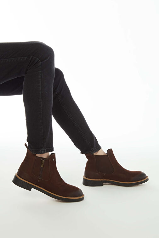 Tamer Tanca Erkek Hakiki Deri Kahverengi Nubuk Casual Bot - Görsel 4