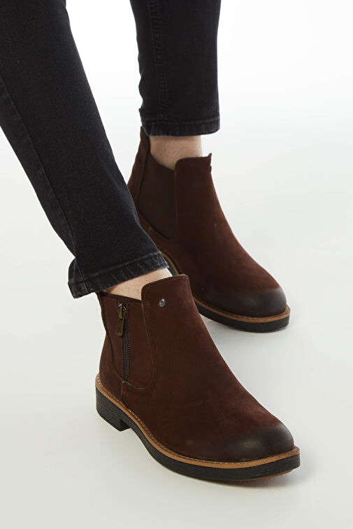 Tamer Tanca Erkek Hakiki Deri Kahverengi Nubuk Casual Bot - Görsel 5
