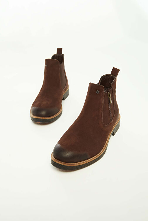 Tamer Tanca Erkek Hakiki Deri Kahverengi Nubuk Casual Bot - Görsel 6