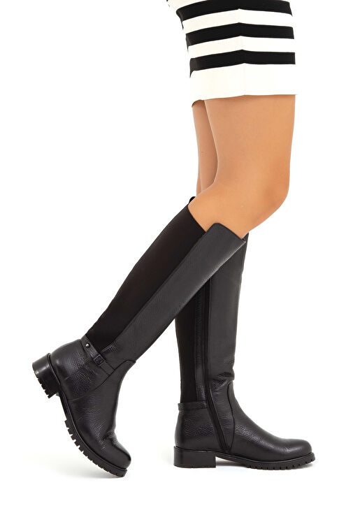 Tamer Tanca Kadın Hakiki Deri Siyah Floter Casual Çizme - Görsel 2