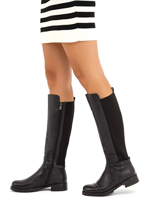 Tamer Tanca Kadın Hakiki Deri Siyah Floter Casual Çizme - Görsel 4