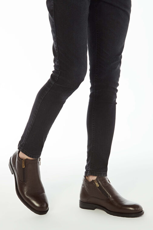 Tamer Tanca Erkek Hakiki Deri Kahverengi Floter Klasik Bot - Görsel 3