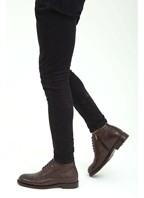 Tamer Tanca Erkek Hakiki Deri Kahverengi Floter Klasik Bot - Görsel 2