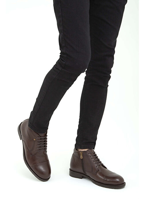 Tamer Tanca Erkek Hakiki Deri Kahverengi Floter Klasik Bot - Görsel 3