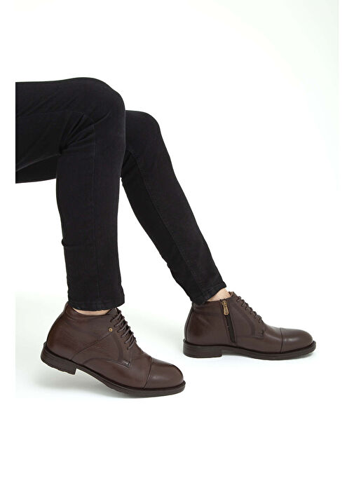 Tamer Tanca Erkek Hakiki Deri Kahverengi Floter Klasik Bot - Görsel 4