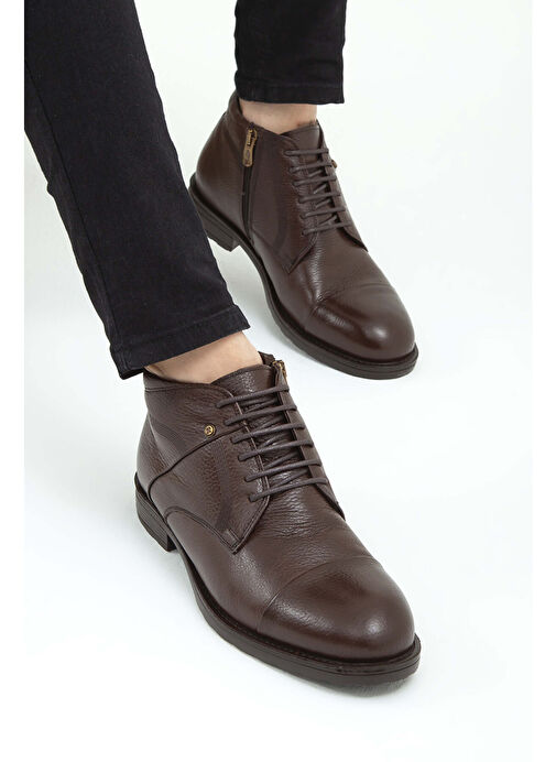 Tamer Tanca Erkek Hakiki Deri Kahverengi Floter Klasik Bot - Görsel 5