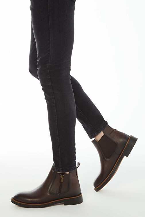 Tamer Tanca Erkek Hakiki Deri Kahverengi Floter Casual Bot - Görsel 2