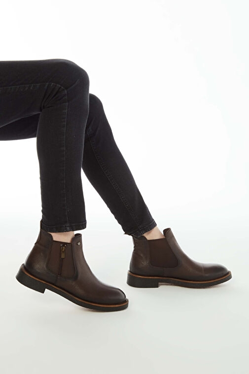 Tamer Tanca Erkek Hakiki Deri Kahverengi Floter Casual Bot - Görsel 4