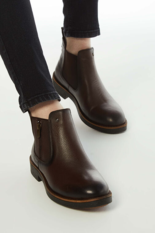 Tamer Tanca Erkek Hakiki Deri Kahverengi Floter Casual Bot - Görsel 5