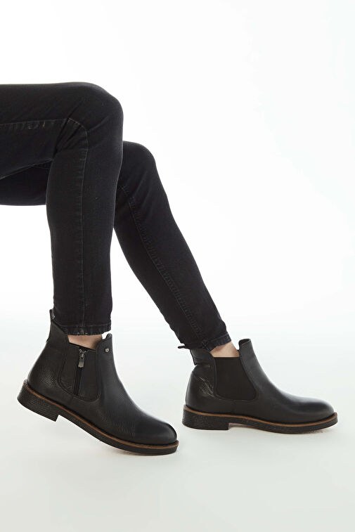 Tamer Tanca Erkek Hakiki Deri Siyah Floter Casual Bot - Görsel 4