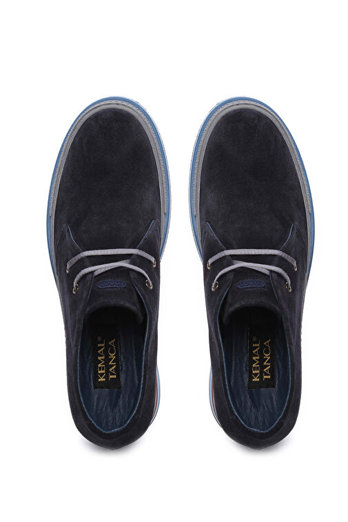 Tamer Tanca Erkek Hakiki Deri Lacivert Süet Casual Bot - Görsel 5