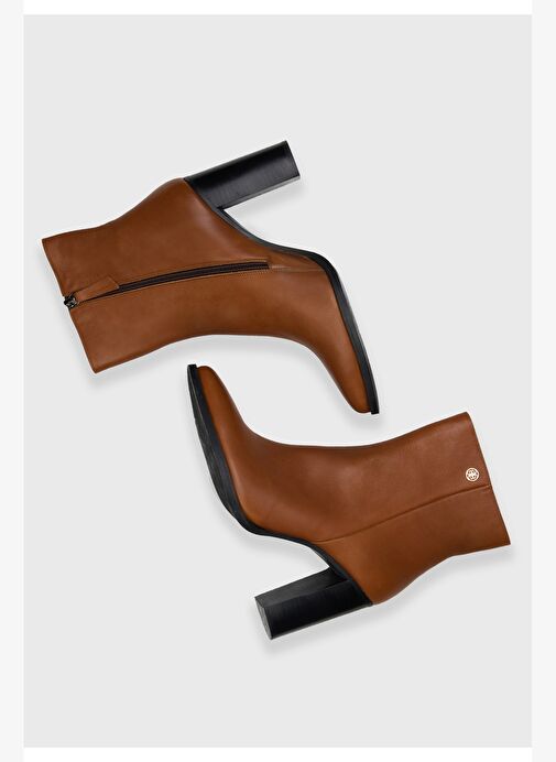 Deri Yandan Fermuarlı Kalın Topuklu Bot - Görsel 4