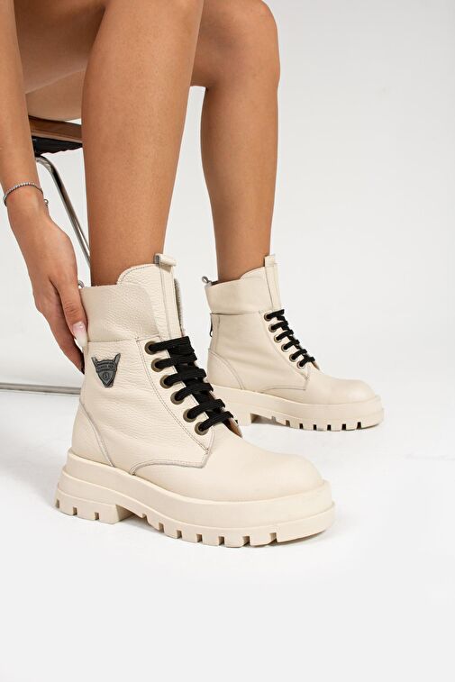 Hammer Jack Lenora Hakiki Deri Bej Kadın Bot - Görsel 5