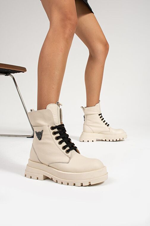 Hammer Jack Lenora Hakiki Deri Bej Kadın Bot - Görsel 7