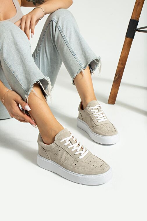 Hammer Jack Hakiki Deri Olgea Bej Süet Kadın Günlük Ayakkabı - Görsel 3