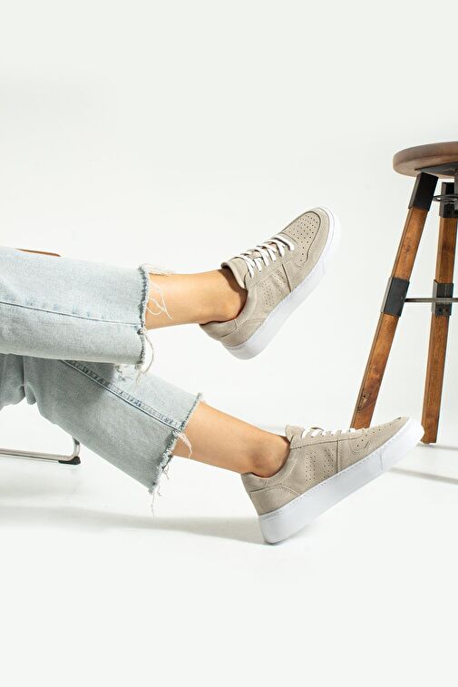 Hammer Jack Hakiki Deri Olgea Bej Süet Kadın Günlük Ayakkabı - Görsel 4