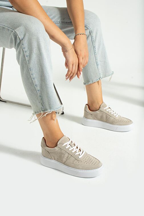 Hammer Jack Hakiki Deri Olgea Bej Süet Kadın Günlük Ayakkabı - Görsel 5