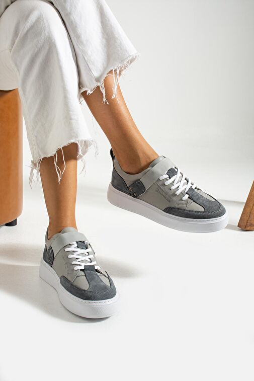 Hammer Jack Bonde Hakiki Deri Gri Kadın Ayakkabı - Görsel 3