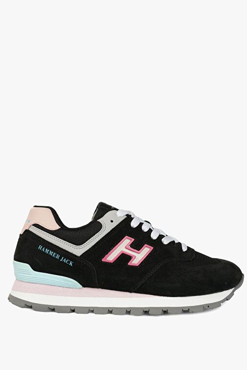 Hammer Jack Chile Hakiki Deri Siyah Pembe Mavi Kadın Spor Ayakkabı - Görsel 2
