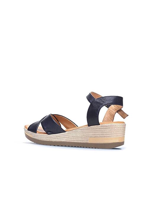 Bueno Shoes Lacivert Deri Kadın Dolgu Topuklu Sandalet 01wl3303 - Görsel 5