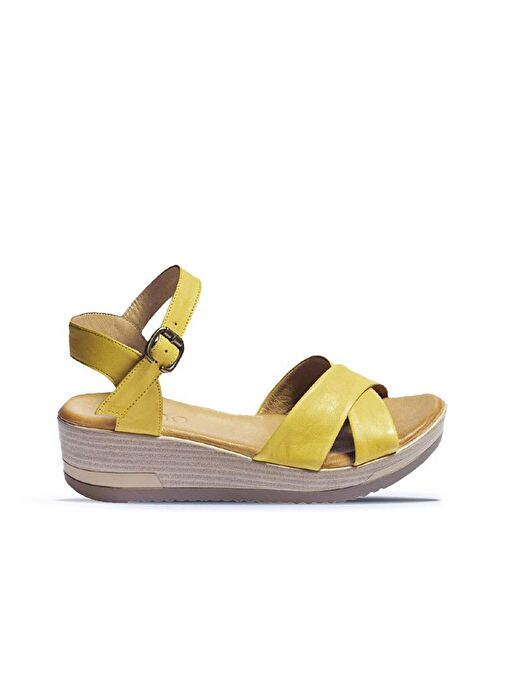 Bueno Shoes Sarı Deri Kadın Dolgu Topuklu Sandalet 01wl3303 - Görsel 2