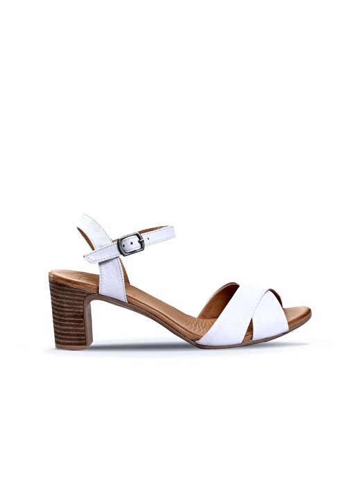 Bueno Shoes Beyaz Deri Kadın Topuklu Sandalet 01wn1501 - Görsel 2