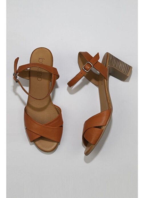 Bueno Shoes Taba Deri Kadın Topuklu Sandalet 01wn1501 - Görsel 2