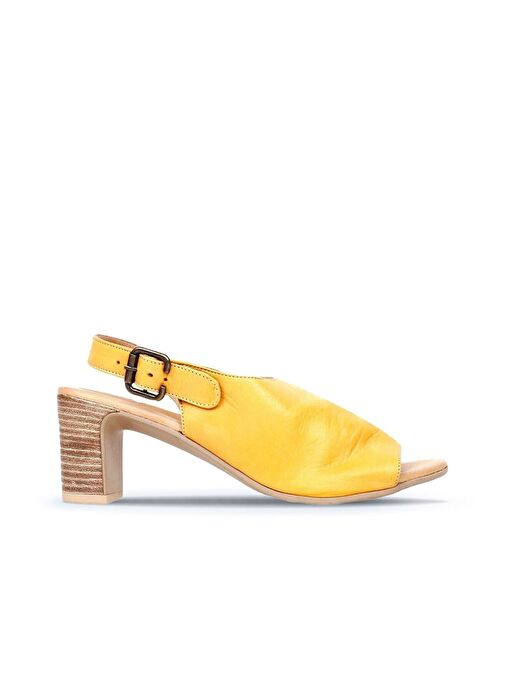 Bueno Shoes Sarı Deri Kadın Topuklu Sandalet 01wn1513 - Görsel 2