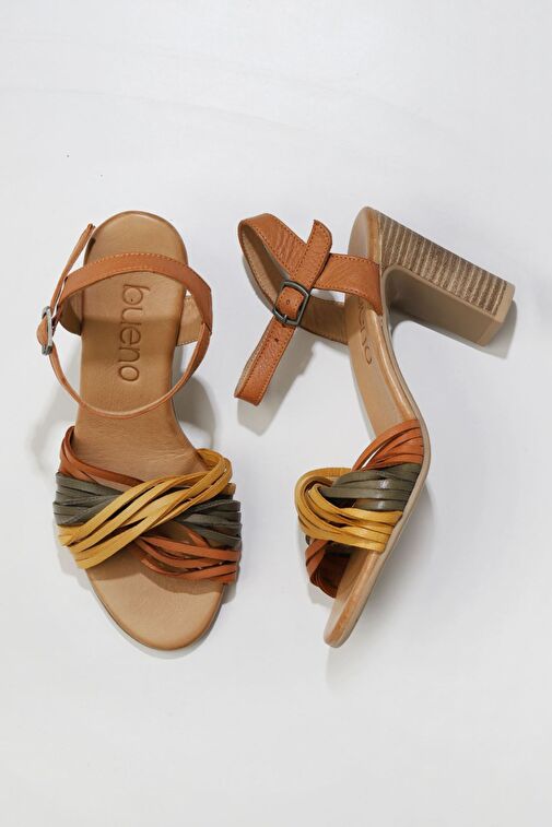 Bueno Shoes Sarı Multi Deri Kadın Topuklu Sandalet 01wn4302 - Görsel 2
