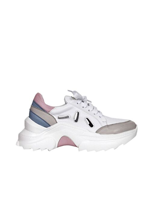 Bueno Shoes Gri Deri Kadın Dolgu Topuklu Spor Ayakkabı 01wq10100 - Görsel 5