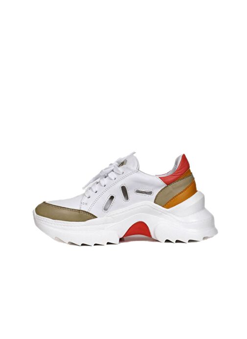 Bueno Shoes Haki Deri Kadın Dolgu Topuklu Spor Ayakkabı 01wq10100 - Görsel 4