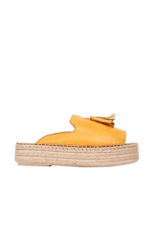 Bueno Shoes Sarı Deri Kadın Dolgu Topuklu Espadril Terlik 01wq3511 - Görsel 2