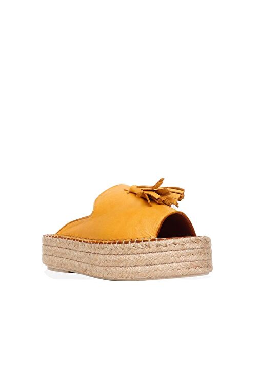 Bueno Shoes Sarı Deri Kadın Dolgu Topuklu Espadril Terlik 01wq3511 - Görsel 3