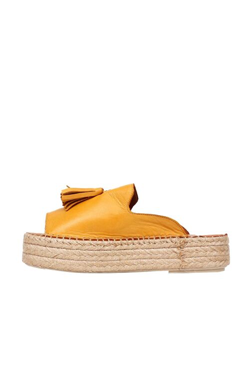 Bueno Shoes Sarı Deri Kadın Dolgu Topuklu Espadril Terlik 01wq3511 - Görsel 4