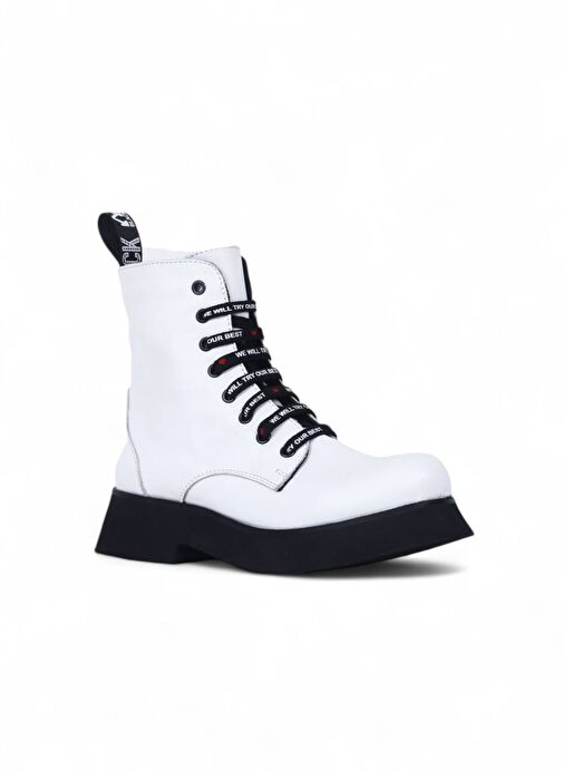 Bueno Shoes Beyaz Deri Kadın Düz Bot 01wr8802 - Görsel 3