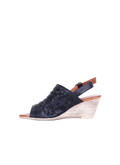 Bueno Shoes Siyah Khv-bej Deri Kadın Dolgu Topuklu Sandalet 01wq7907 - Görsel 4