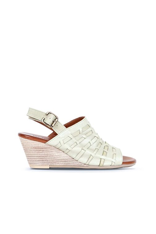 Bueno Shoes Haki Deri Kadın Dolgu Topuklu Sandalet 01wq7907 - Görsel 2