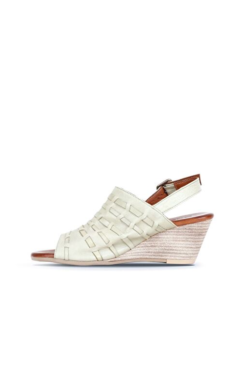 Bueno Shoes Haki Deri Kadın Dolgu Topuklu Sandalet 01wq7907 - Görsel 4