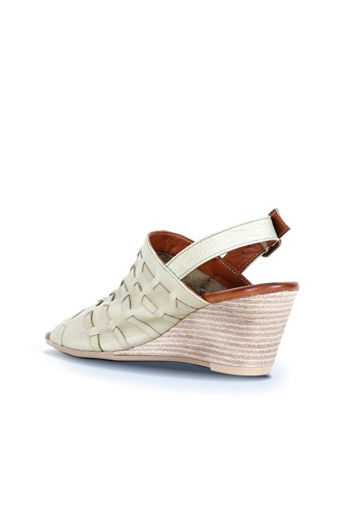 Bueno Shoes Haki Deri Kadın Dolgu Topuklu Sandalet 01wq7907 - Görsel 5
