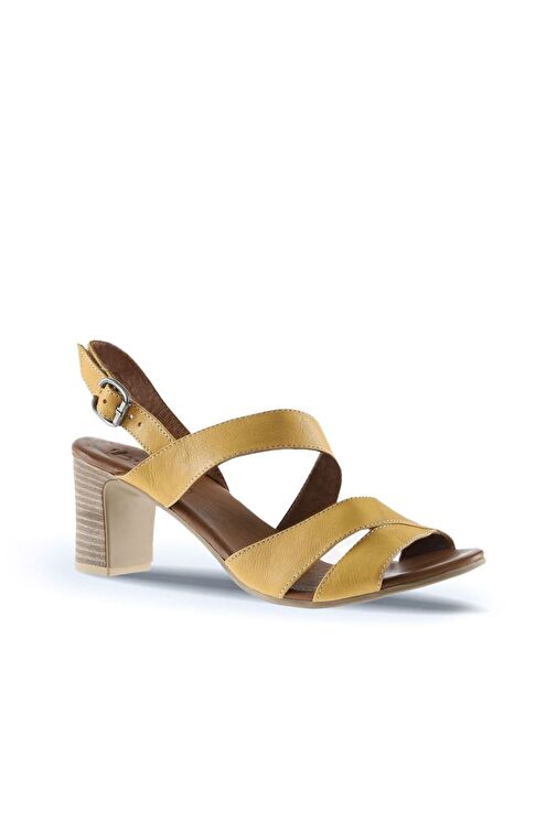 Bueno Shoes Sarı Deri Kadın Topuklu Sandalet 01wq8503 - Görsel 4