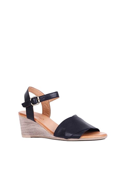 Bueno Shoes Siyah Deri Kadın Dolgu Topuklu Sandalet 01wq8601 - Görsel 3