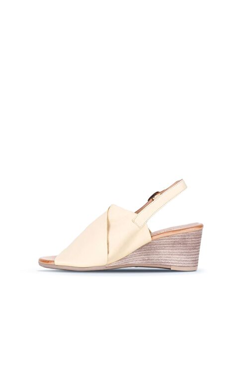 Bueno Shoes Sarı Deri Kadın Dolgu Topuklu Sandalet 01wq8603 - Görsel 4