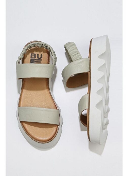 Bueno Shoes Haki Deri Kadın Dolgu Topuklu Sandalet 01ws8001 - Görsel 2