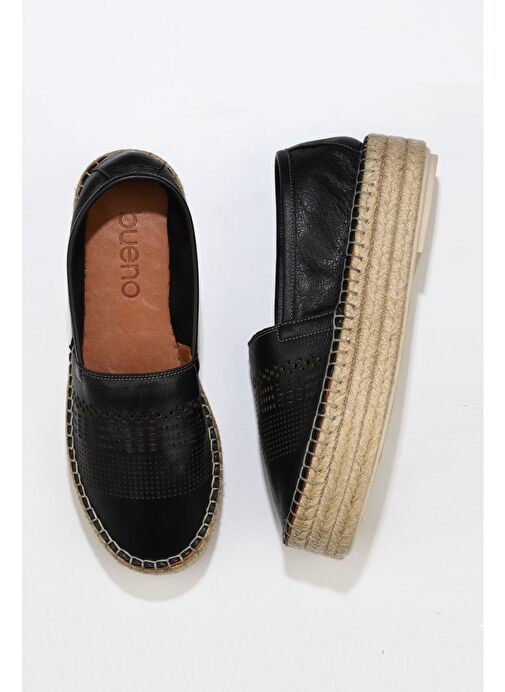 Bueno Shoes Siyah Deri Kadın Dolgu Topuklu Espadril Ayakkabı 01wq3510 - Görsel 2