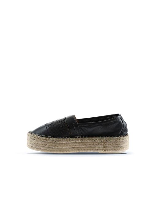 Bueno Shoes Siyah Deri Kadın Dolgu Topuklu Espadril Ayakkabı 01wq3510 - Görsel 5