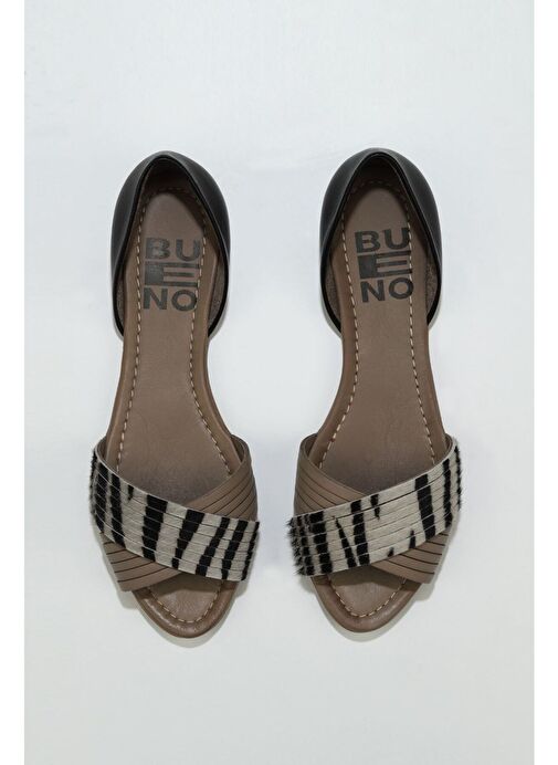 Bueno Shoes Gri Siyah Deri Kadın Babet 01wj2122 - Görsel 2