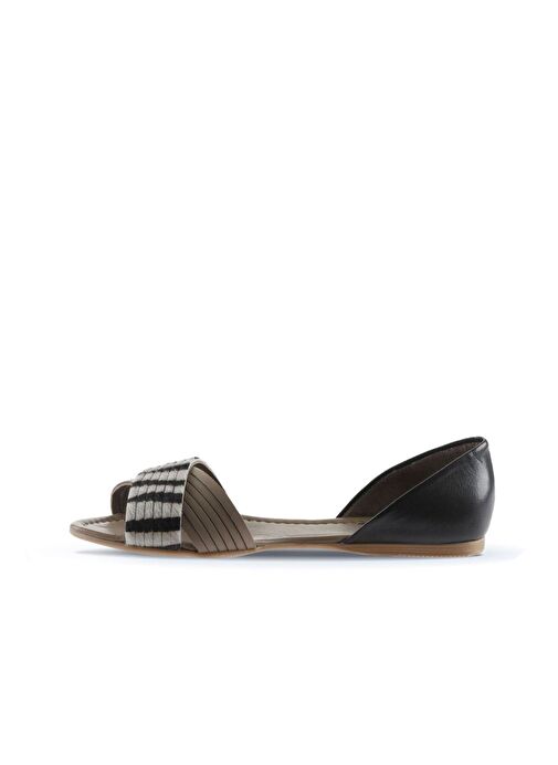 Bueno Shoes Gri Siyah Deri Kadın Babet 01wj2122 - Görsel 5
