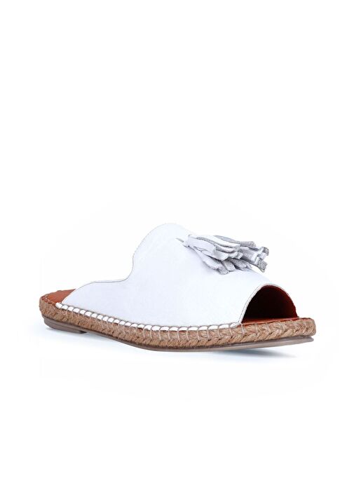 Bueno Shoes Beyaz Deri Kadın Espadril Terlik 01wj0311 - Görsel 3
