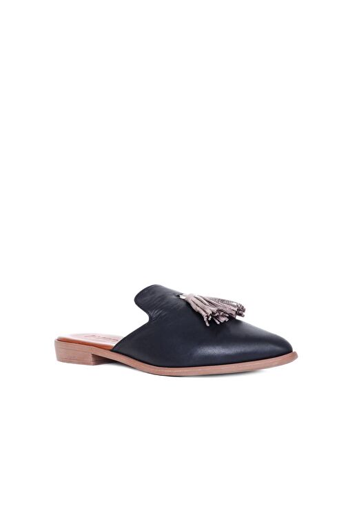 Bueno Shoes Siyah Vizon Deri Kadın Düz Terlik 01wn0111 - Görsel 3